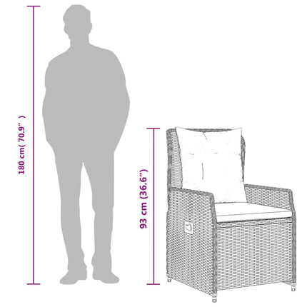 spisebordssæt til haven 3 dele med hynder polyrattan brun