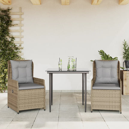 spisebordssæt til haven 3 dele med hynder polyrattan beige