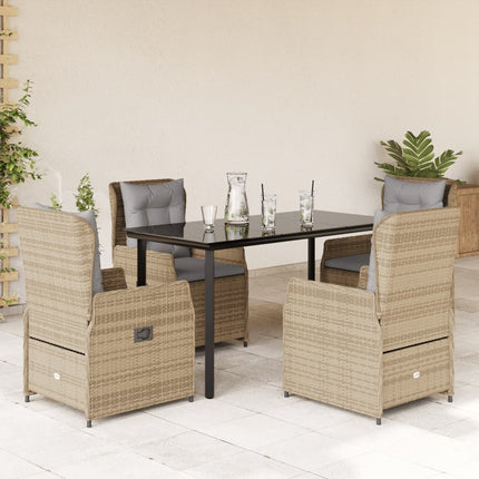 spisebordssæt til haven 5 dele med hynder polyrattan beige