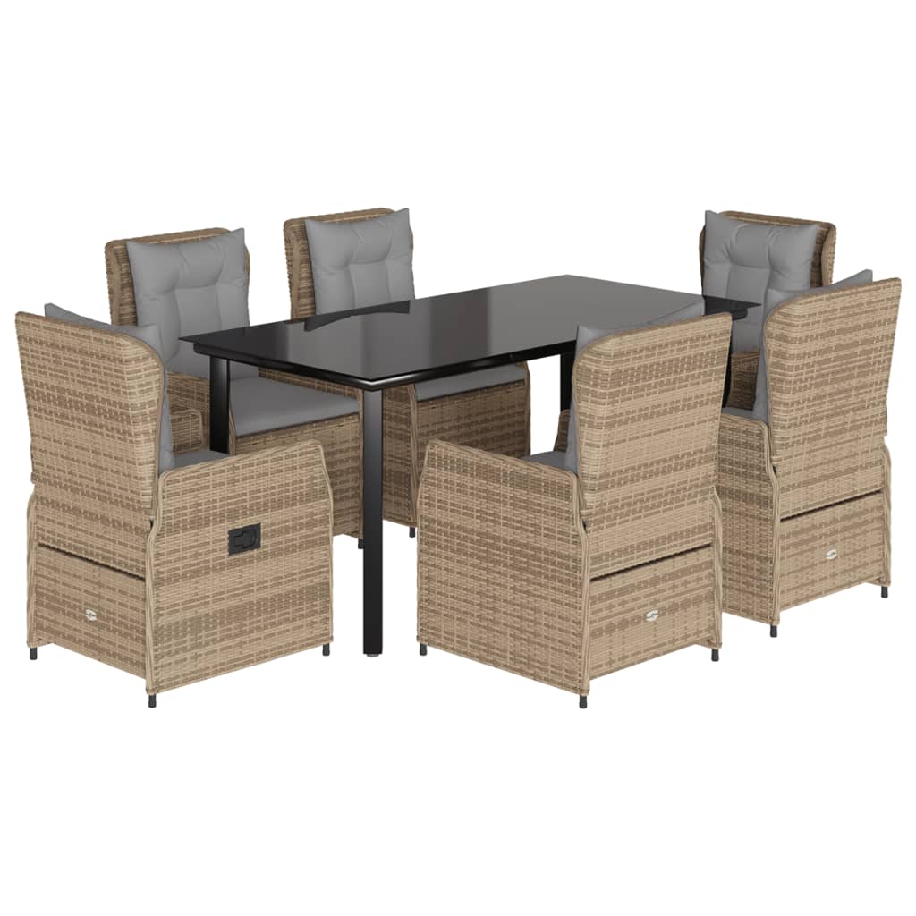 spisebordssæt til haven 7 dele med hynder polyrattan beige
