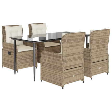 spisebordssæt til haven 5 dele med hynder polyrattan beige