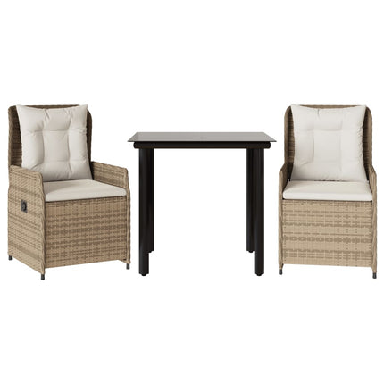 spisebordssæt til haven 3 dele med hynder polyrattan beige
