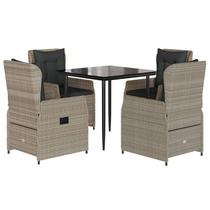 spisebordssæt til haven 5 dele med hynder polyrattan lysegrå
