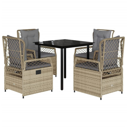 spisebordssæt til haven 5 dele med hynder polyrattan beige