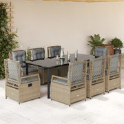 spisebordssæt til haven 9 dele med hynder polyrattan beige