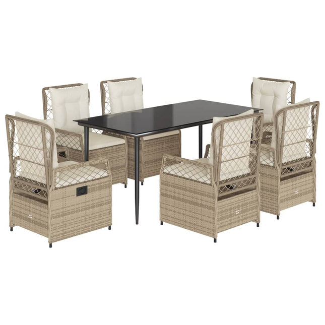 spisebordssæt til haven 7 dele med hynder polyrattan beige