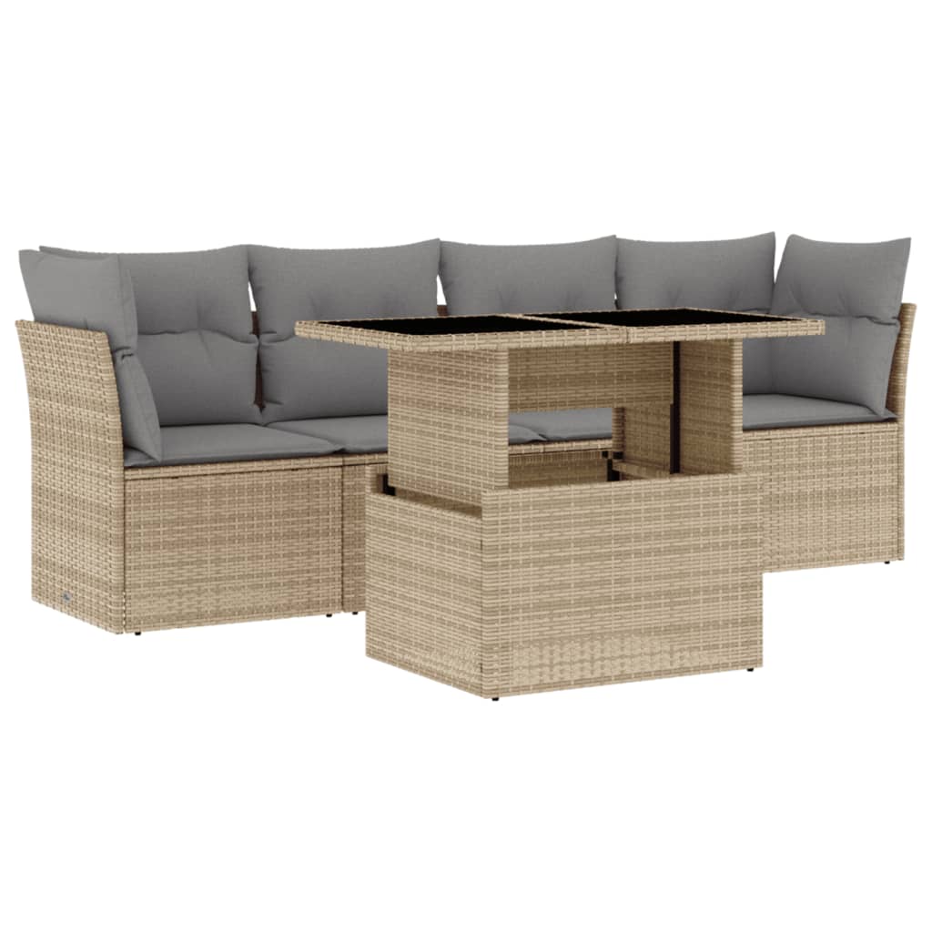 sofasæt til haven 5 dele med hynder polyrattan beige