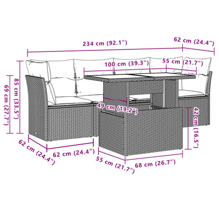 sofasæt til haven 5 dele med hynder polyrattan beige
