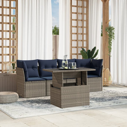 havesofasæt med 5 dele og hynder grå polyrattan