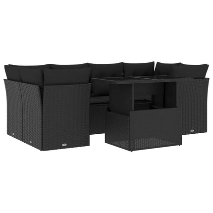 sofasæt til haven 7 dele med hynder polyrattan sort