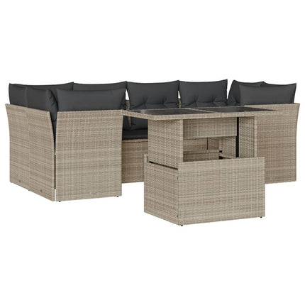 sofasæt til haven 7 dele med hynder polyrattan lysegrå