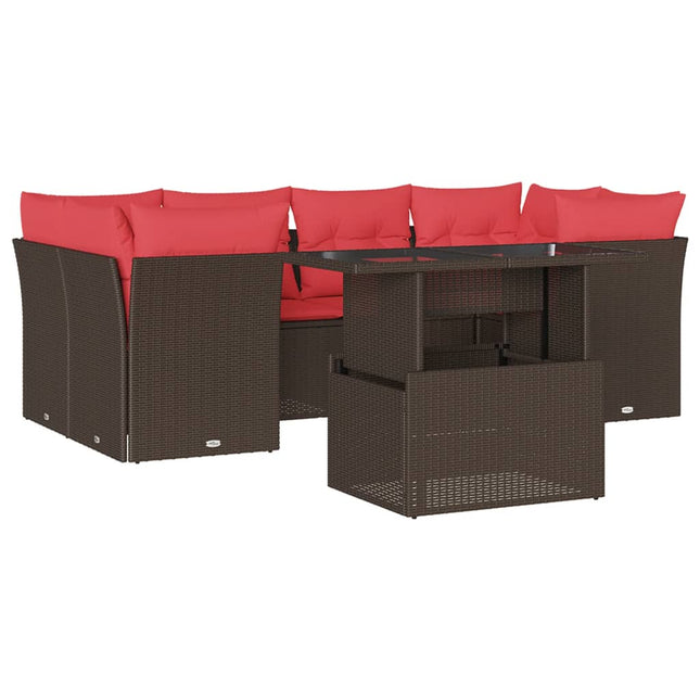 havesofasæt med 7 hynder brun polyrattan