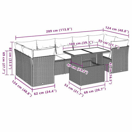 sofasæt til haven 8 dele med hynder polyrattan sort