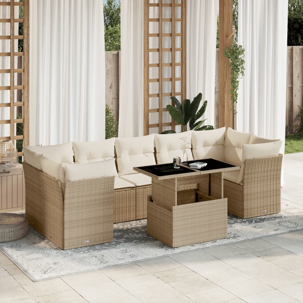 sofasæt til haven 8 dele med hynder polyrattan beige