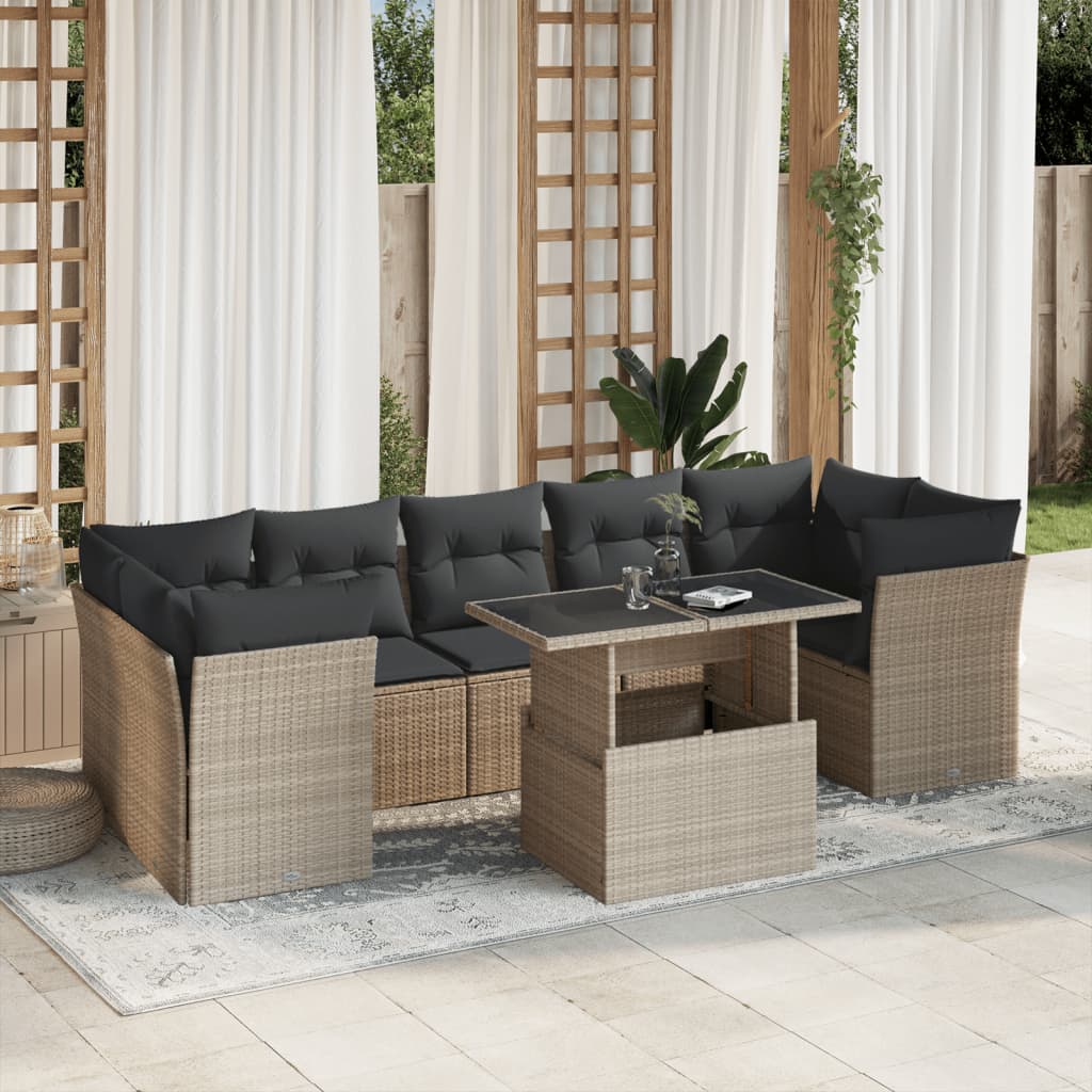 sofasæt til haven 8 dele med hynder polyrattan lysegrå