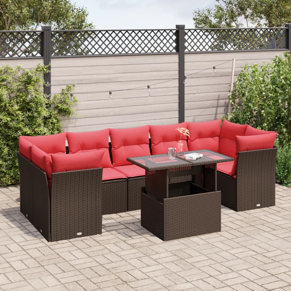8-delt havesofast med hynder brun polyrattan