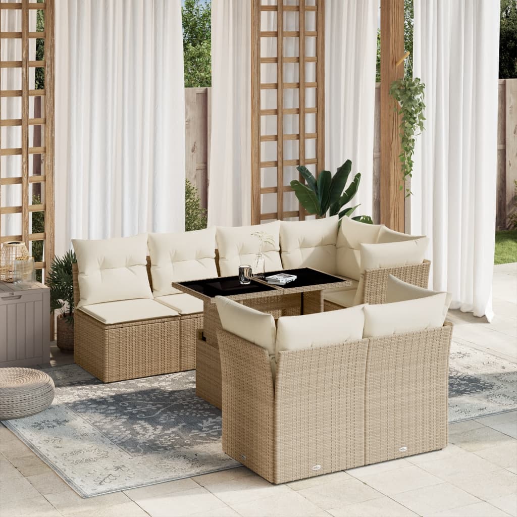 sofasæt til haven 8 dele med hynder polyrattan beige