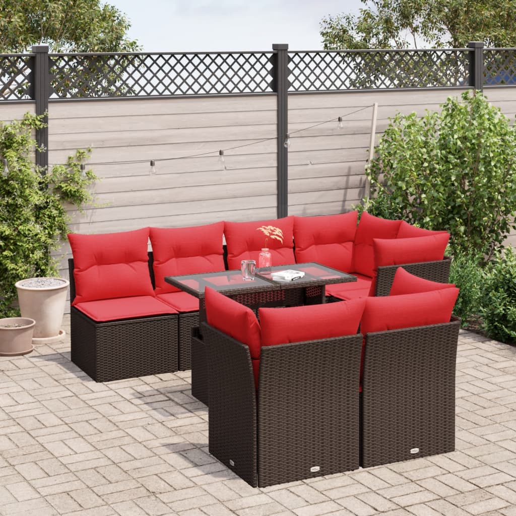 8-delt havesofast med hynder brun polyrattan