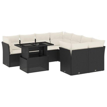 sofasæt til haven 9 dele med hynder polyrattan sort