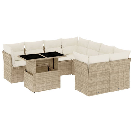 sofasæt til haven 9 dele med hynder polyrattan beige