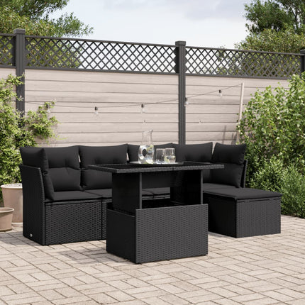 sofasæt til haven 6 dele med hynder polyrattan sort