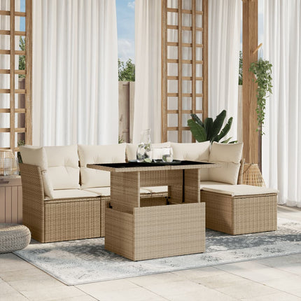 sofasæt til haven 6 dele med hynder polyrattan beige