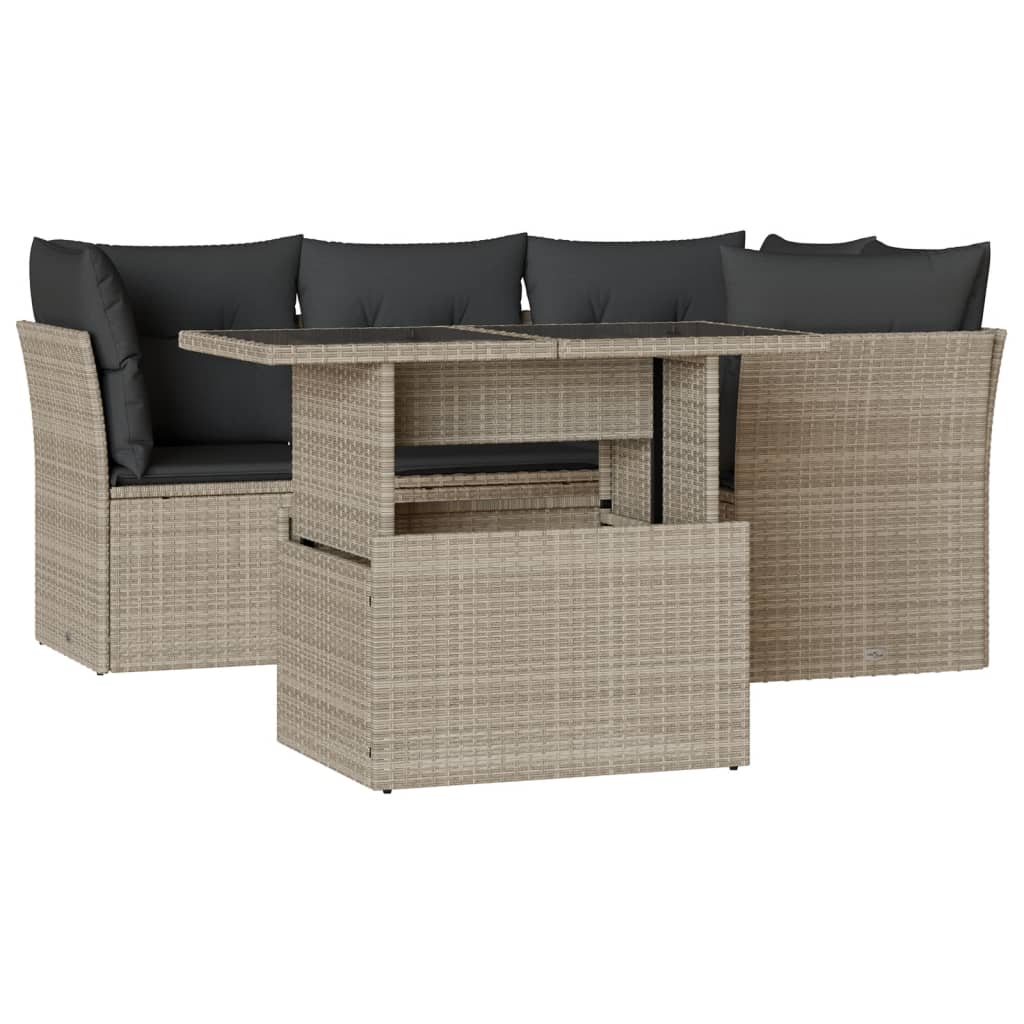 sofasæt 5 dele med hynder polyrattan lysegrå
