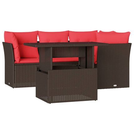 havesofasæt med 5 dele og hynder brun polyrattan