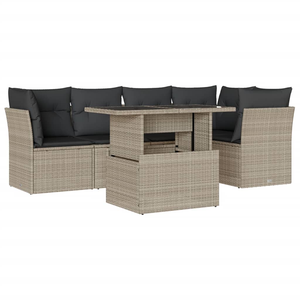 sofasæt til haven 6 dele med hynder polyrattan lysegrå