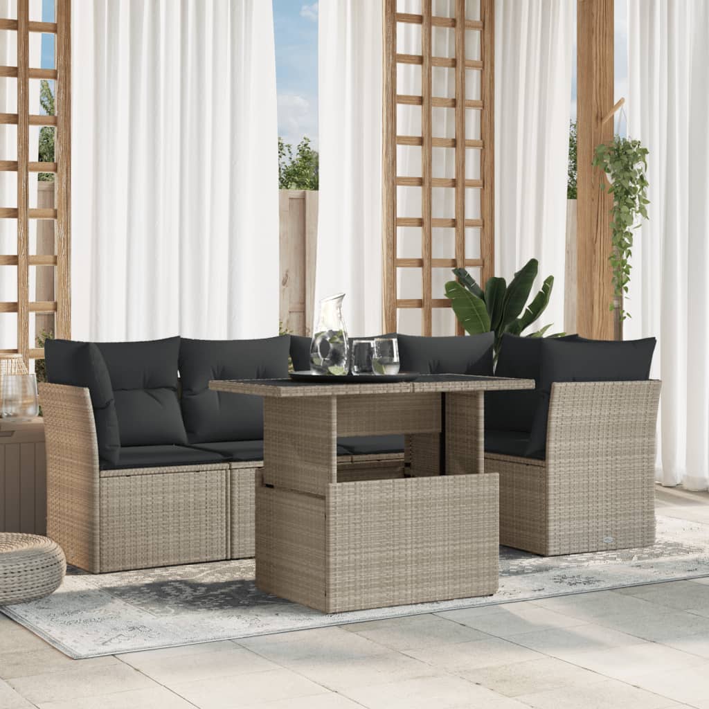 sofasæt til haven 6 dele med hynder polyrattan lysegrå