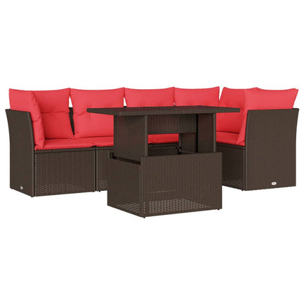 havesofasæt med 6 hynder brun polyrattan