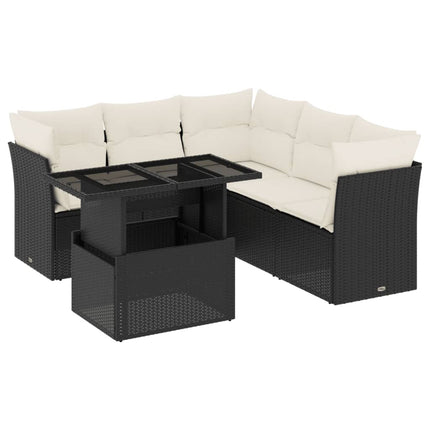 sofasæt til haven 6 dele med hynder polyrattan sort