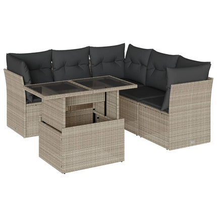 sofasæt til haven 6 dele med hynder polyrattan lysegrå
