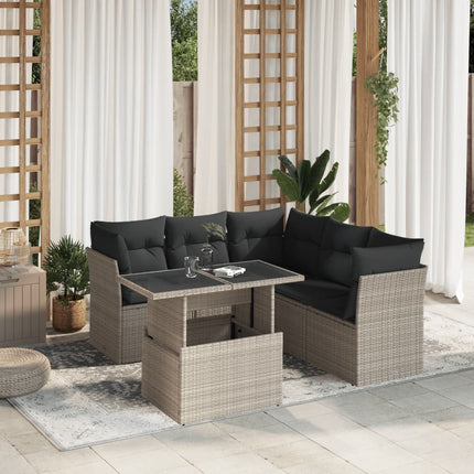 sofasæt til haven 6 dele med hynder polyrattan lysegrå