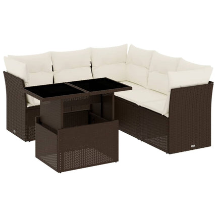 sofasæt til haven 6 dele med hynder polyrattan brun