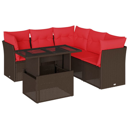 havesofasæt med 6 hynder brun polyrattan