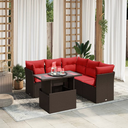 havesofasæt med 6 hynder brun polyrattan