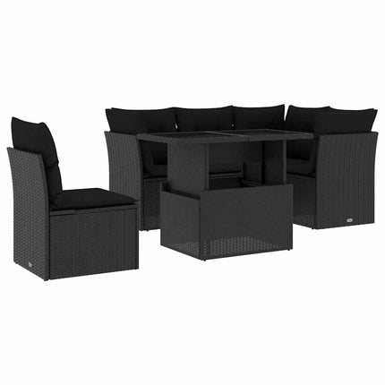 sofasæt til haven 6 dele med hynder polyrattan sort