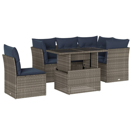 havesofasæt med 6 dele og hynder grå polyrattan