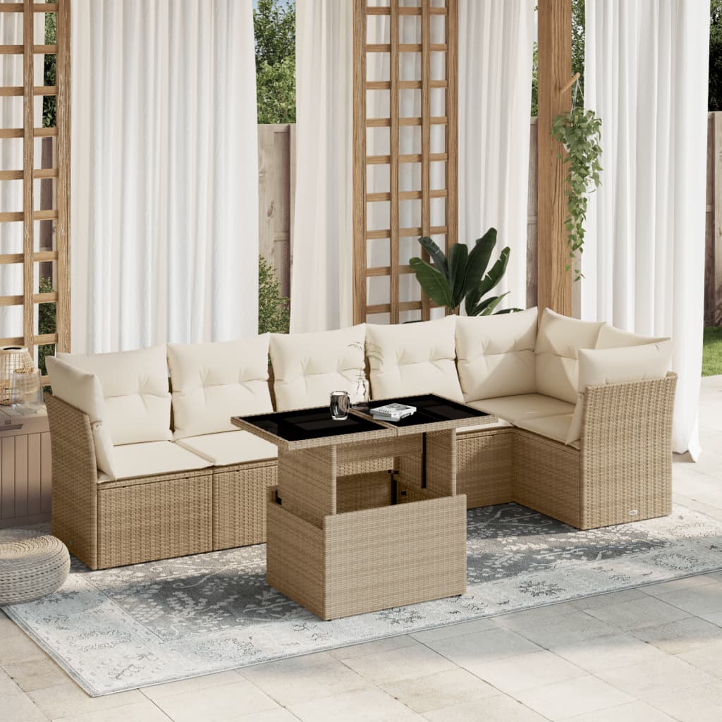 sofasæt til haven 7 dele med hynder polyrattan beige