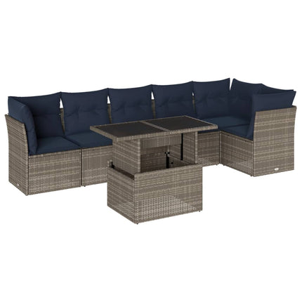havesofasæt med 7 dele og hynder grå polyrattan