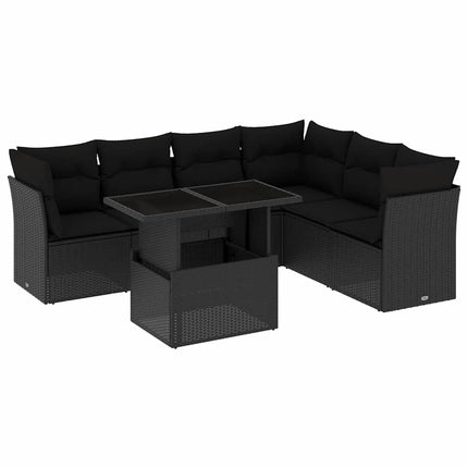 sofasæt til haven 7 dele med hynder polyrattan sort