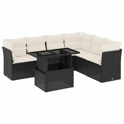 sofasæt til haven 7 dele med hynder polyrattan sort