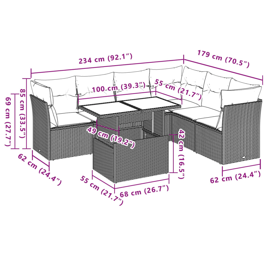 sofasæt til haven 7 dele med hynder polyrattan beige