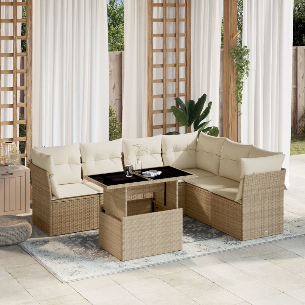 sofasæt til haven 7 dele med hynder polyrattan beige