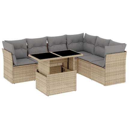 sofasæt til haven 7 dele med hynder polyrattan beige
