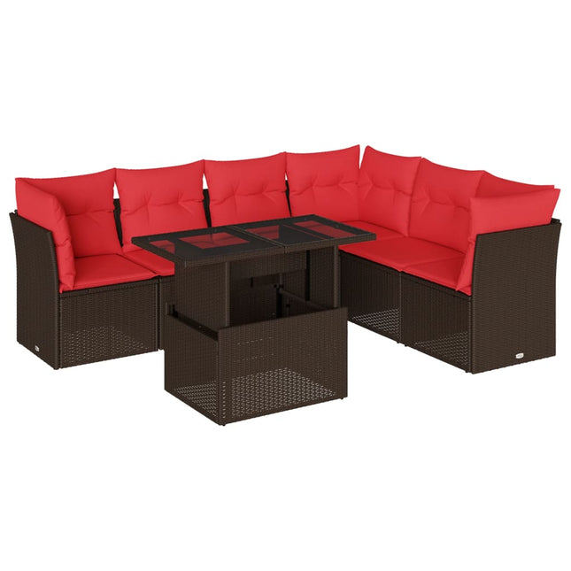 havesofasæt med 7 hynder brun polyrattan