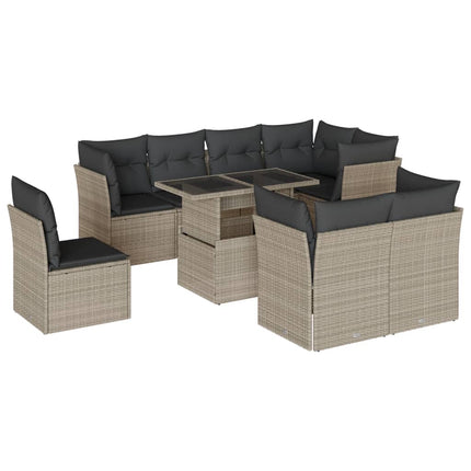 sofasæt til haven 9 dele med hynder polyrattan lysegrå