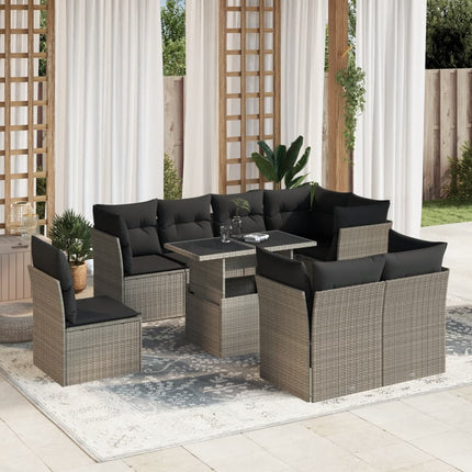 sofasæt til haven 9 dele med hynder polyrattan lysegrå