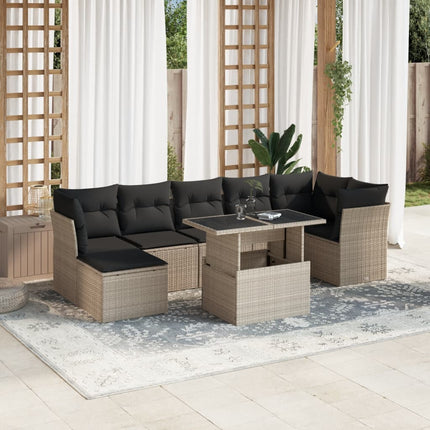 sofasæt til haven 8 dele med hynder polyrattan lysegrå